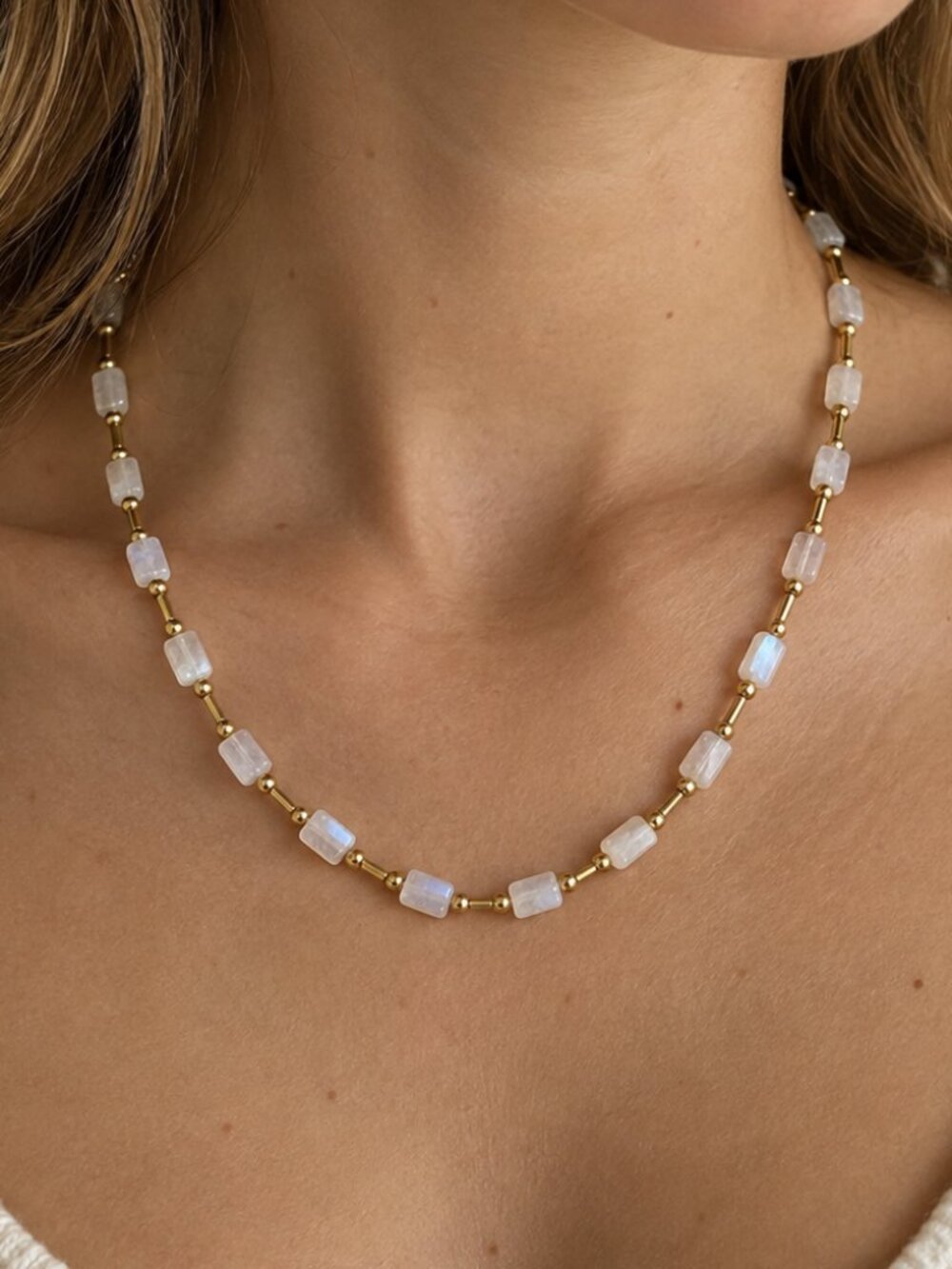 Artisan-Made Moonstone Gold Chain Necklace